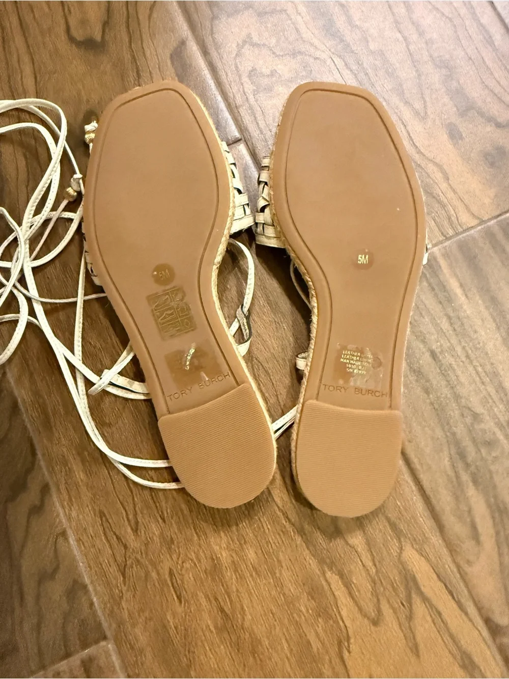 Tory Burch Woven Ankle-Tie Women’s Sandals in Beige